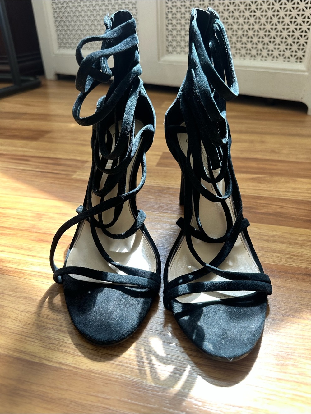 Jessica Simpson Black Lace-Up Strappy High Heels Suede